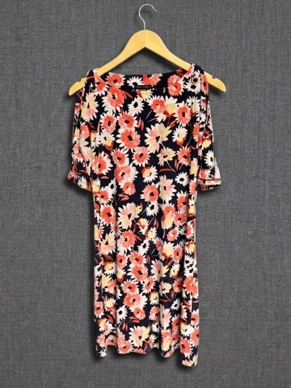 Tommy Hilfiger Navy Floral Cold-Shoulder Grommet Dress, Size 6